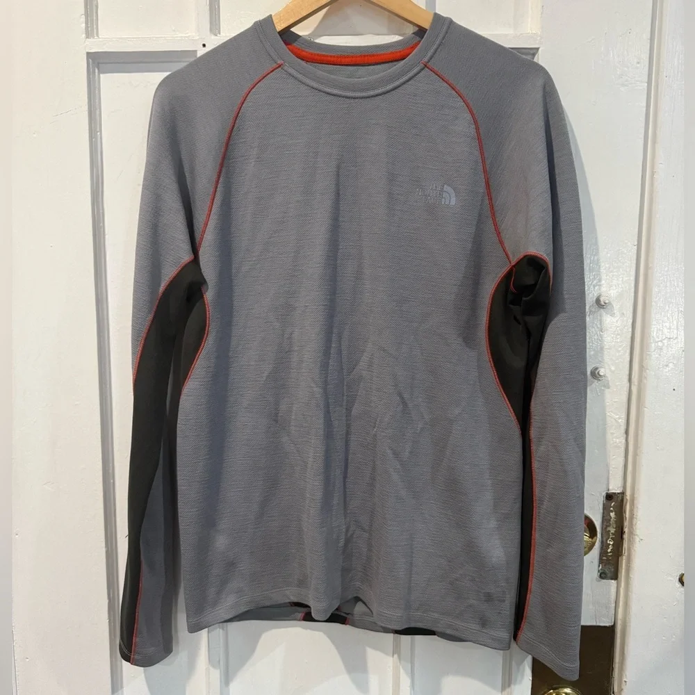 The North Face Gray Long-Sleeve Performance Top with Black Panels